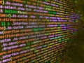 Programming, webdesign HTML printed code. Hi-tech modern screen of data, digits and chars on monitor display. Mobile app developer Royalty Free Stock Photo