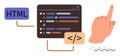 Coding Process with HTML Elements and Code Window in Focus Royalty Free Stock Photo