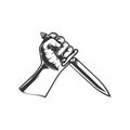 Hand with knife / dagger for tattoo , vector illustration