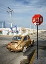 Progreso, Mexico - October 14th, 2007: Old rusty Volkswagen Beet