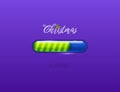 Progress bar christmas invitation xmas loading element on red background. Green progress bar for reaching the new year