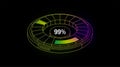 progress bar 3d 99 percent loading hud with neon wireframe design on black background Royalty Free Stock Photo
