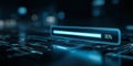 Progress Bar Displaying 90 Percent Completion on a Dark Digital Background with Futuristic Circuit Patterns and Neon Glow Effects Royalty Free Stock Photo