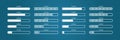 Progress bar of load. Digital status of download. White interface of loading on blue background. Futuristic icons of upload for