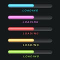 Progress bar and loading different colors file on a dark background. Vector illustration