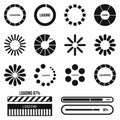 Progress bar and loading icons set in simple style Royalty Free Stock Photo