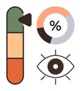 Progress bar, pie chart, and eye icon symbolizing data analysis, performance tracking, and visualization Royalty Free Stock Photo