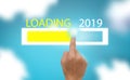 Progress bar show the loading the trend of new year 2019 on blue sky with clound background Royalty Free Stock Photo