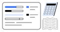 Progress Bars, Calculator, and Open Book Representing Data Analysis and Financial Planning Royalty Free Stock Photo