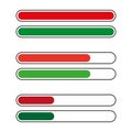 Progress bars. Red and green sliders. Loading vector elements. Minimal interface concept. Royalty Free Stock Photo