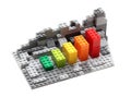 Progress chart made of bricks. Isometric composition of colourful toys on white table. Royalty Free Stock Photo