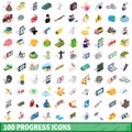 100 progress icons set, isometric 3d style