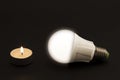 Progress of lighting with candle and LED bulb. Royalty Free Stock Photo
