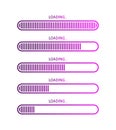 Progress of load bar. Icons of status download. Upload of website or program. Symbol for time and speed of load. Digital preloader Royalty Free Stock Photo