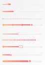 Progress load bar. Indicator of status download. Graphic icons of interface. Neon buttons of speed of upload. Color set