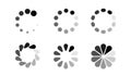 Progress loader icons. Load spinning circle indication. Waiting loading signs. Digital transfer process. Black Royalty Free Stock Photo