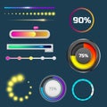 Progress loading bar indicators download progress ui-ux web interface design template file upload vector illustration