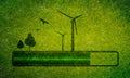Progress or loading bar with trees and wind turbine. Green fresh spring grass. Ecology concept. Natural background texture. 3D Royalty Free Stock Photo