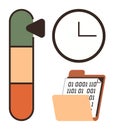 Time management and task organization with a progress slider, clock, and binary file folder Royalty Free Stock Photo
