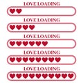 Progress status bar icon. Love loading collection. Red heart. Funny happy valentines day element. Royalty Free Stock Photo