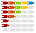 Progress, step, level indicators with 5 steps arrows