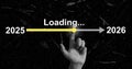 Progress timeline visualizing the transition from 2025 to 2026 with a loading animation Royalty Free Stock Photo