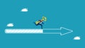 Progress or unlock missions. determined businessman runs on the progress bar for the future