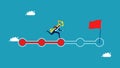 Progress or unlock missions. determined businessman runs on the progress bar for the future.