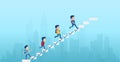 Vector of children students climbing up the ladder, steps with check marks to achieve the target Royalty Free Stock Photo