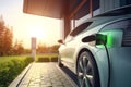 A progressive concept for car and home charging station for electric vehicles powered by sustainable and clean energy with zero Royalty Free Stock Photo