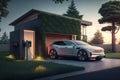 Progressive concept of EV car and home charging station. Generative AI