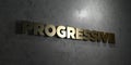 Progressive - Gold text on black background - 3D rendered royalty free stock picture