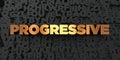 Progressive - Gold text on black background - 3D rendered royalty free stock picture