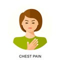 Progressive pain, chest pain flat style concept. Heart attack, panic attack