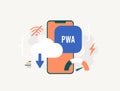 Progressive web apps combine mobile app speed and website reach, enabling developers and no-code builders to create fast Royalty Free Stock Photo