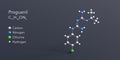 proguanil molecule 3d rendering, flat molecular structure with chemical formula and atoms color coding