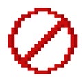 Prohibit 8 bit pixel retro digital red crossed circle sign.