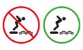 Prohibit Diving Red Stop Symbol. Allowed Diving Water Notice Green Sign. Caution Dive in Pool Pictogram. Information