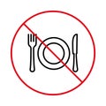 Prohibit Fork Plate Knife Stop Outline Symbol. No Allow Dishware Sign. Ban Dinner Restaurant Cutlery Black Line Icon