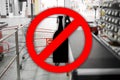 Prohibit sign on store cashier background. Non alcohol concept