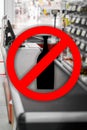 Prohibit sign on store cashier background. Non alcohol concept