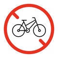 Prohibited bicycle, warning for bicyclist sign. Forbidden bike symbol. Restriction on parking and bike ride. Vector