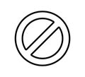 Prohibited circle sign. Prohibition icon. Ban icon. Circle with cross line symbol. Caution frame symbol. Forbidden stop