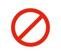 Prohibited circle sign. Prohibition red icon. Ban icon. Red circle with cross line symbol. Caution frame symbol