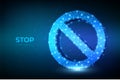 Prohibited icon. No sign empty crossed out circle. Low poly abstract forbidden stop ban no entry not allowed warning
