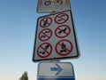 No dogs, drinking, fires, trash, or bikes sign Royalty Free Stock Photo