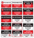 Prohibited - no entrance signs collection Royalty Free Stock Photo