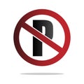 Prohibited parking icon. Red circle Vector. Traffic restriction sign. Isolated shadow graphic. Royalty Free Stock Photo