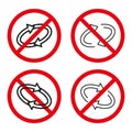 Prohibited recycle signs set. Red circular ban. Simple line art. Vector illustration. EPS 10. Royalty Free Stock Photo