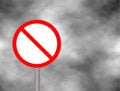 Prohibited Red Circle Metallic Border Road Sign. No sign isolated on grey sky background. Empty red crossed out circle. Vector bla